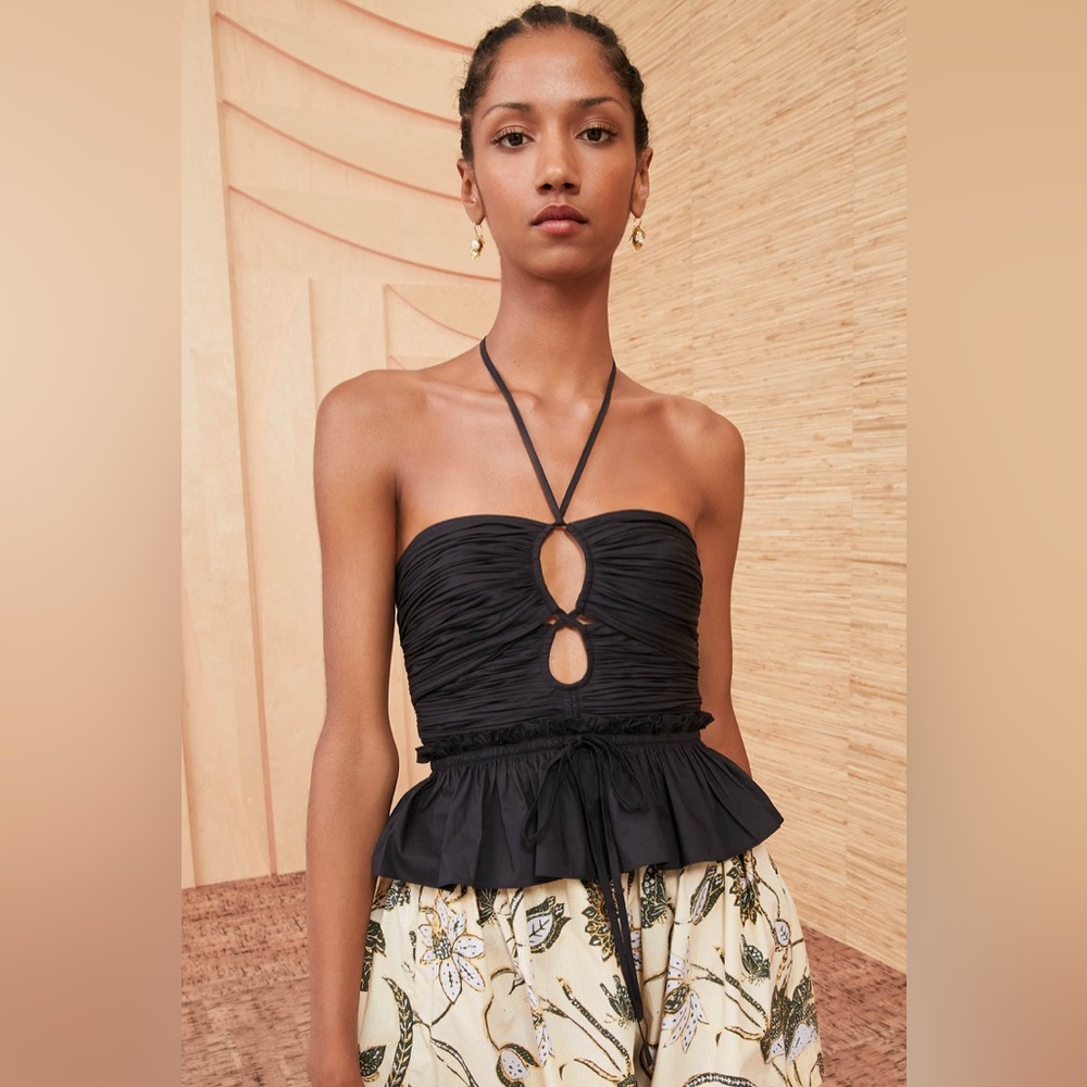 Ulla Johnson Black Ruched Keyhole Crop Top